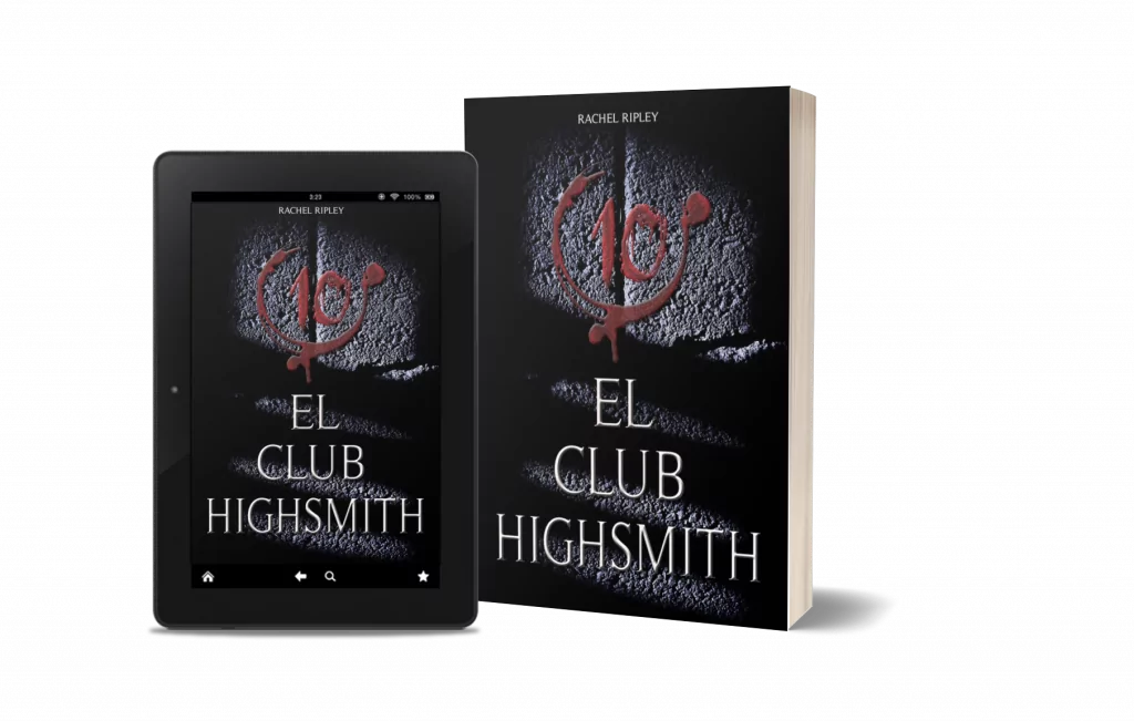Mockup del libro El Club Highsmith de Rachel Ripley en tapa blanda y versión ebook