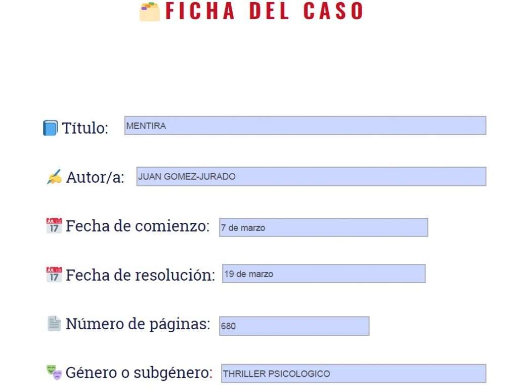 Portada deLibreta de Detective con la Reseña de Mentira, de Juan Gómez-Jurado