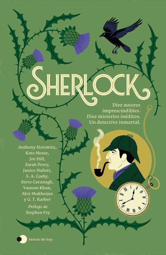Portada de Sherlock, Anthony Horowitz, Kate Mosse, Joe Hill, Sarah Perry, Janice Hallett, S. A. Cosby, Steve Cavanagh, Vaseem Khan, Abir Mukherjee y G. T. Karber 